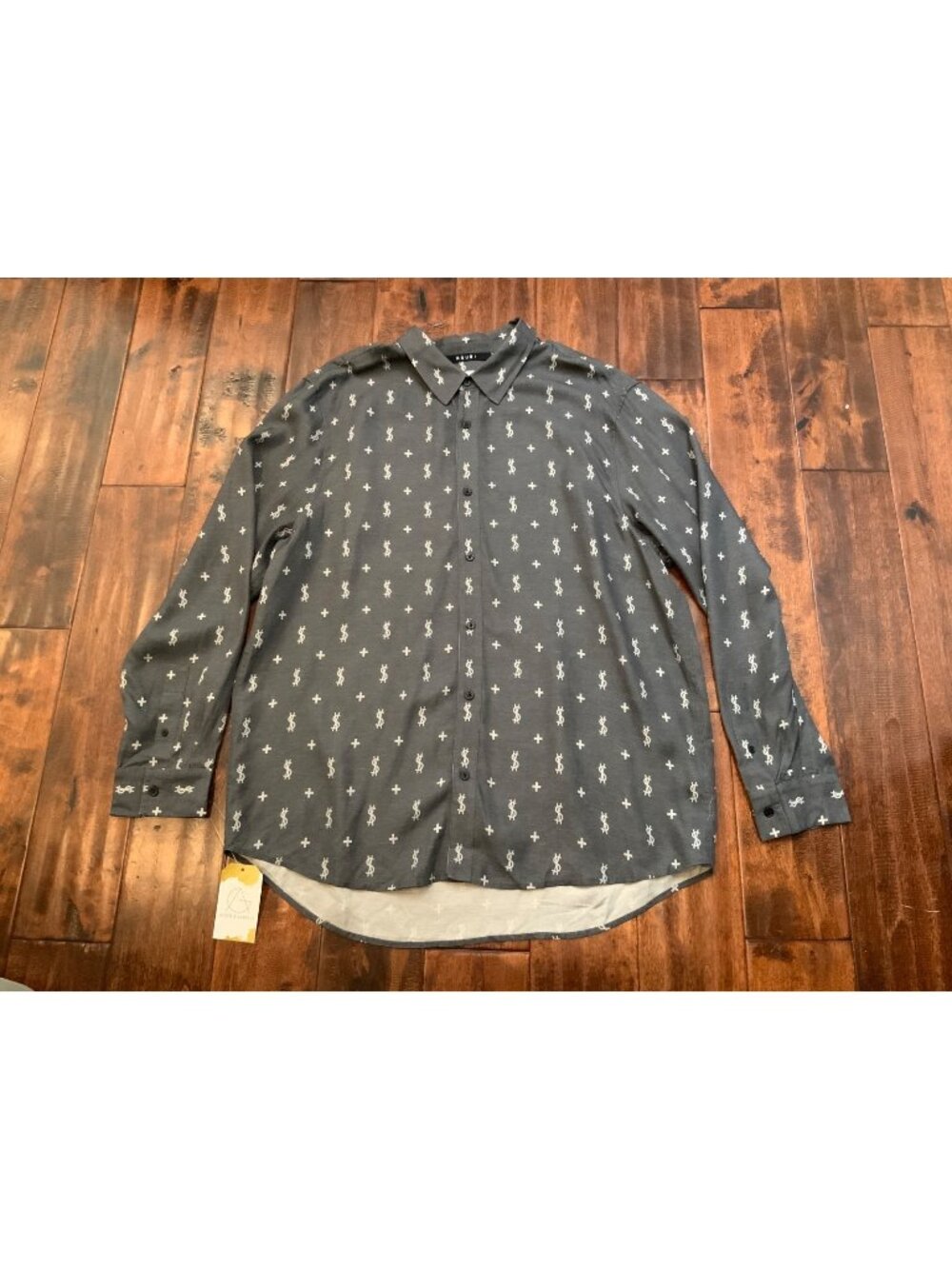 Ksubi Men's Gray Logo Button-Up Long Sleeve Shirt, Size XL